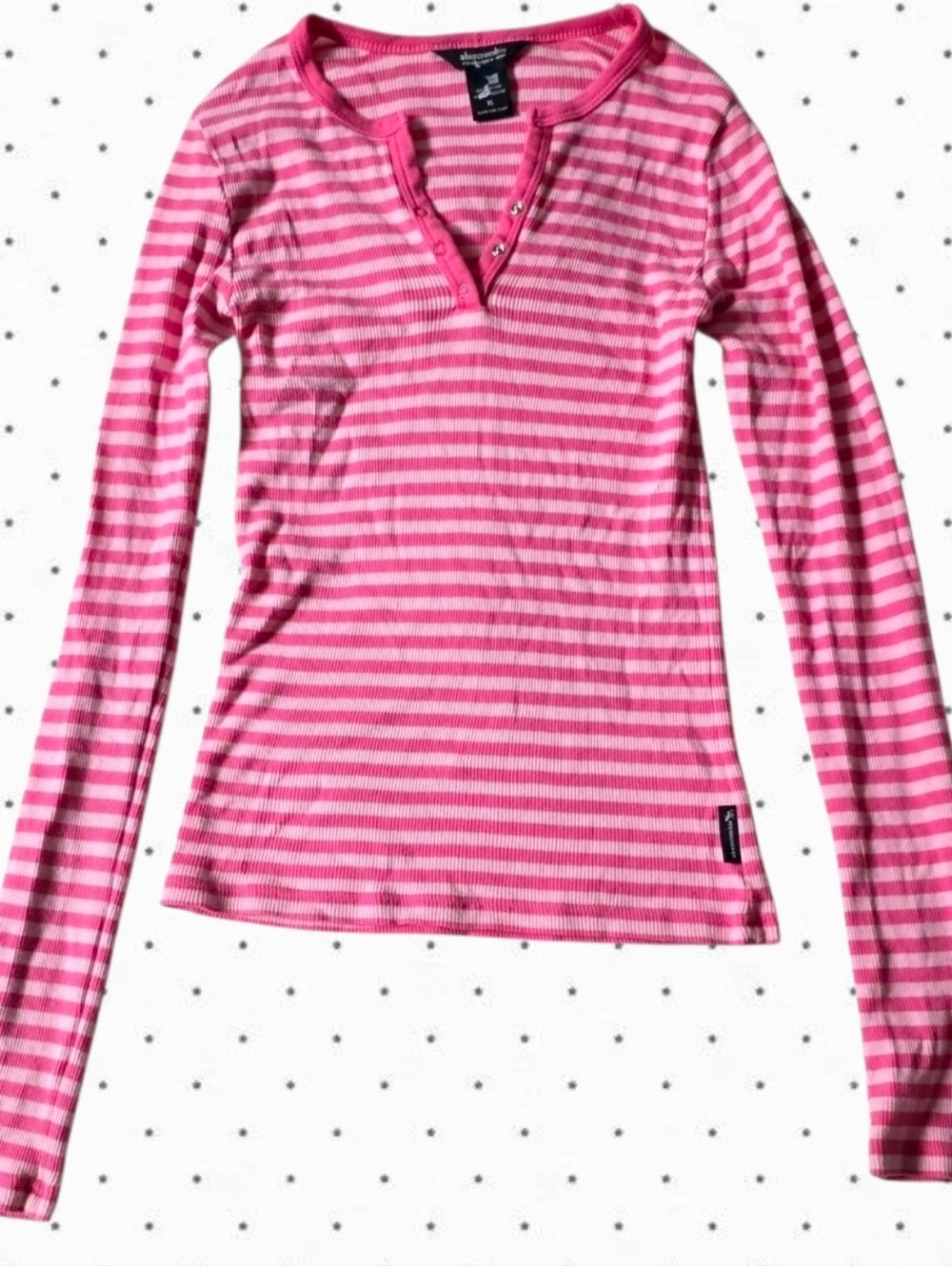 Abercrombie vintage long sleeve ribbed pink striped henley - Picture 3 of 5